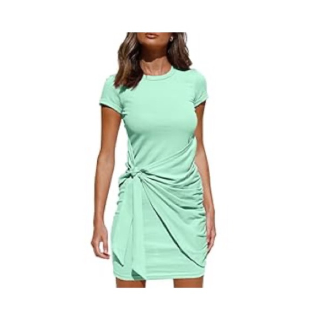 Elegant Mint Green Knotted Mini Dress